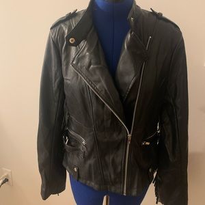 Black Biker style pleather jacket with tassels.